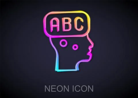Glowing neon line Learning foreign languages icon isolated on black background Stock Illustration