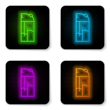 Glowing neon line Lighter icon isolated on white background. Black square b.. Stock Illustration