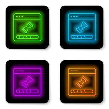 Glowing neon line Loading a data window with a progress bar icon isolated on Illustrazione stock