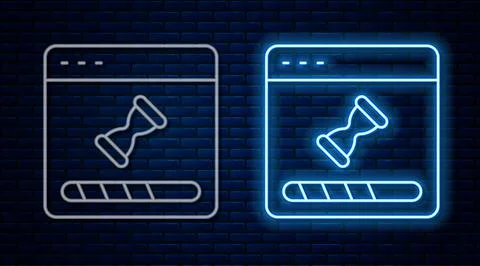 Glowing neon line Loading a data window with a progress bar icon isolated on 库存插图