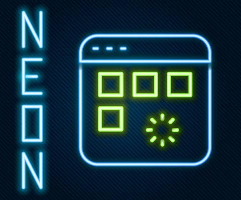 Glowing neon line Loading a data window with a progress bar icon isolated on 스톡 일러스트