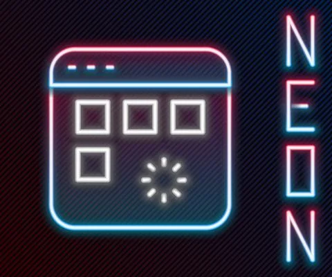 Glowing neon line Loading a data window with a progress bar icon isolated on Ilustración de archivo