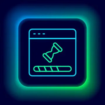 Glowing neon line Loading a data window with a progress bar icon isolated on Stock Illustration