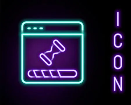 Glowing neon line Loading a data window with a progress bar icon isolated on 库存插图