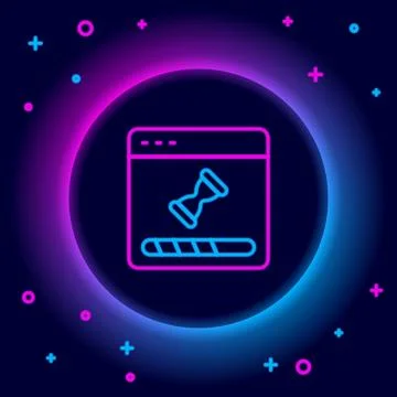 Glowing neon line Loading a data window with a progress bar icon isolated on 库存插图