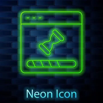 Glowing neon line Loading a data window with a progress bar icon isolated o.. Ilustración de archivo