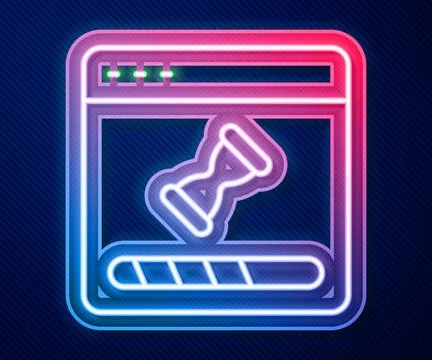 Glowing neon line Loading a data window with a progress bar icon isolated o.. Illustrazione stock