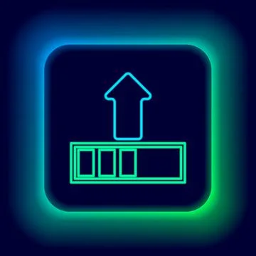 Glowing neon line Loading icon isolated on black background. Upload in progress Stock Illustration