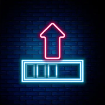 Glowing neon line Loading icon isolated on brick wall background. Upload in Stock Illustration