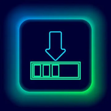 Glowing neon line Loading icon isolated on black background. Download in Illustrazione stock