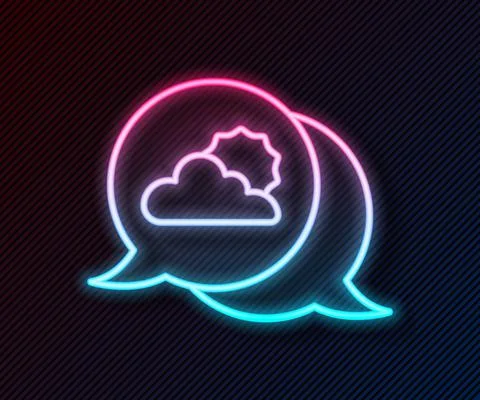 Glowing neon line Location cloud icon isolated on black background. Vector Stock Illustration