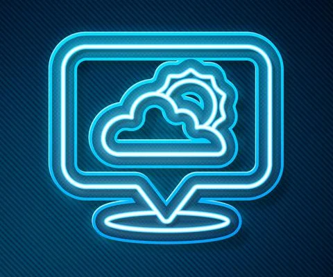 Glowing neon line Location cloud icon isolated on blue background. Vector Stock Illustration