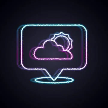 Glowing neon line Location cloud icon isolated on black background. Vector Stock Illustration