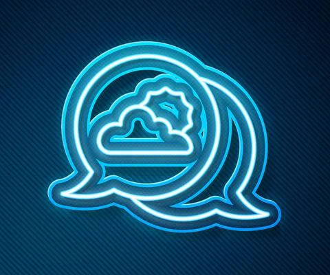 Glowing neon line Location cloud icon isolated on blue background. Vector Stock Illustration