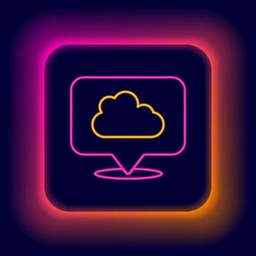 Glowing neon line Location cloud icon isolated on black background. Colorful Stock Illustration