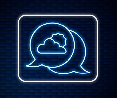 Glowing neon line Location cloud icon isolated on brick wall background. Vector Illustrazione stock