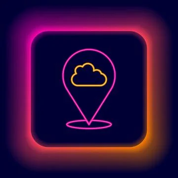 Glowing neon line Location cloud icon isolated on black background. Colorful Stock Illustration