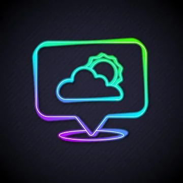 Glowing neon line Location cloud icon isolated on black background. Vector Stock Illustration