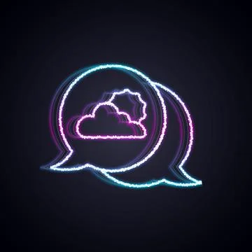 Glowing neon line Location cloud icon isolated on black background. Vector Illustrazione stock