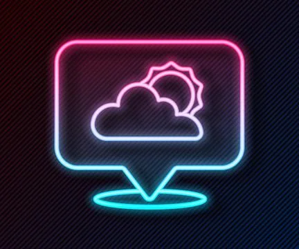 Glowing neon line Location cloud icon isolated on black background.  Vector Stock Illustration
