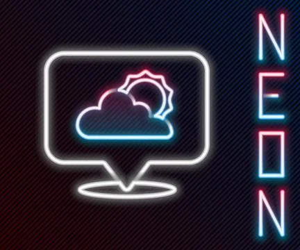 Glowing neon line Location cloud icon isolated on black background. Colorfu.. Stock Illustration