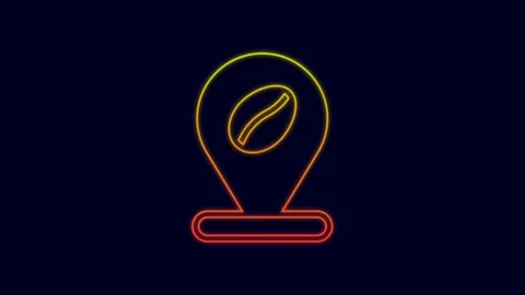 Glowing neon line Location with coffee bean icon isolated on blue background. 4K Stock Footage 227192332