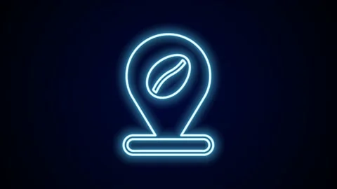 Glowing neon line Location with coffee bean icon isolated on black background Stock Footage 227328804
