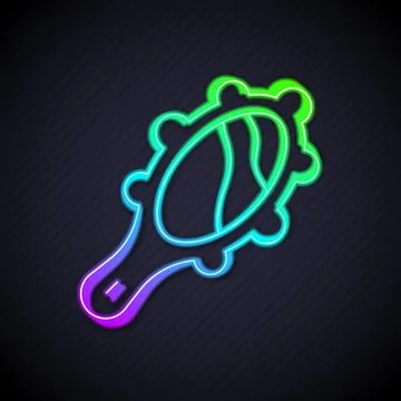Glowing neon line Magic hand mirror icon isolated on black background. Vector Stock Illustration