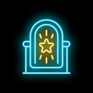 Glowing neon line magic mirror icon isolated on a black background, colorfu.. Stock Illustration