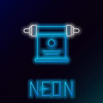 Glowing neon line Magic scroll icon isolated on black background. Decree, paper Illustrazione stock