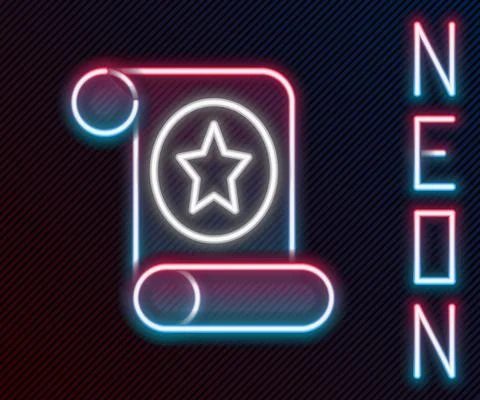 Glowing neon line Magic scroll icon isolated on black background. Decree, paper Ilustração Stock