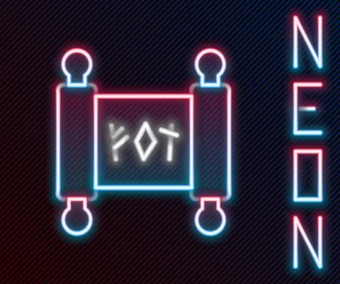 Glowing neon line Magic scroll icon isolated on black background. Decree, paper Ilustração Stock