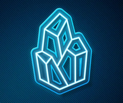 Glowing neon line Magic stone icon isolated on blue background. Fantasy crystal Illustrazione stock