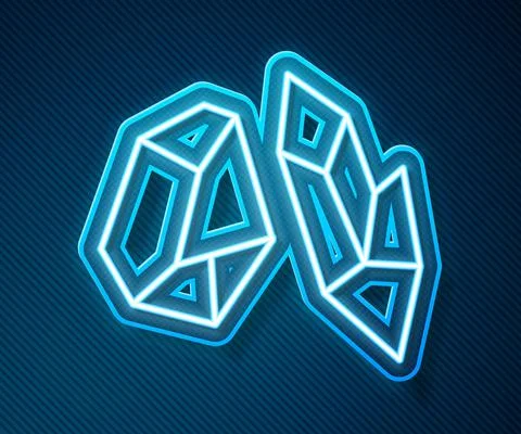 Glowing neon line Magic stone icon isolated on blue background. Fantasy crystal Illustrazione stock