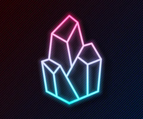 Glowing neon line Magic stone icon isolated on black background. Fantasy crystal Illustrazione stock