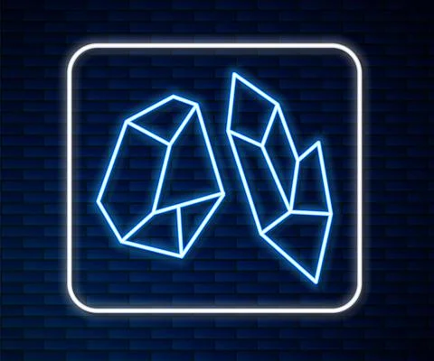 Glowing neon line Magic stone icon isolated on brick wall background. Fantasy Stock Illustration