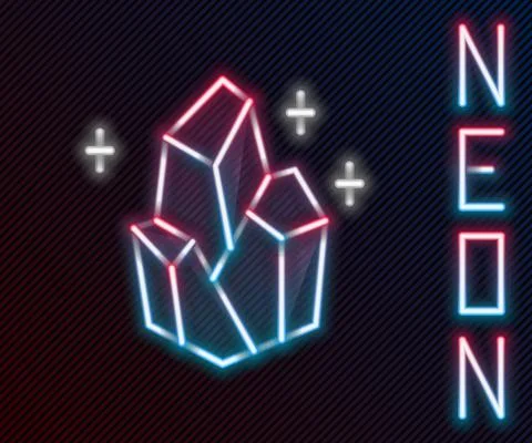 Glowing neon line Magic stone icon isolated on black background. Fantasy crystal Illustrazione stock