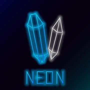 Glowing neon line Magic stone icon isolated on black background. Fantasy crystal Illustrazione stock