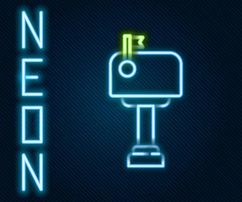 Glowing neon line Mail box icon isolated on black background. Mailbox icon. Mail Stock Illustration