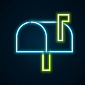 Glowing neon line Mail box icon isolated on black background. Mailbox icon. Mail Stock Illustration