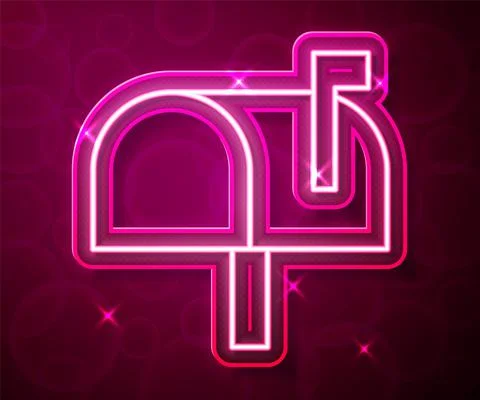 Glowing neon line Mail box icon isolated on red background. Mailbox icon. Mail Stock Illustration