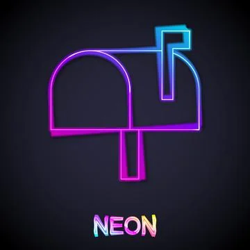 Glowing neon line Mail box icon isolated on black background. Mailbox icon. Mail Stock Illustration