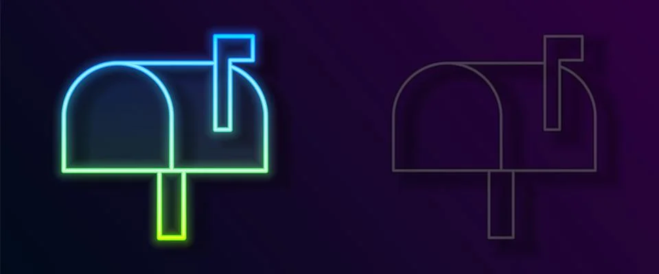 Glowing neon line Mail box icon isolated on black background. Mailbox icon. M Stock Illustration