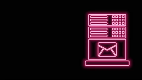 Glowing neon line Mail server icon isolated on black background. 4K Video motion Stock Footage 140815927