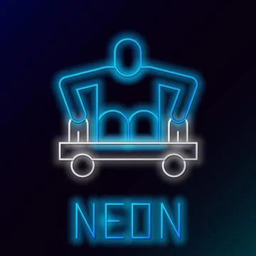 Glowing neon line Man without legs sitting wheelchair icon isolated on blac.. Stock Illustration