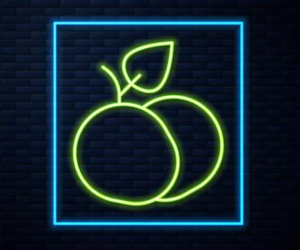 Glowing neon line Mango fruit icon isolated on brick wall background. Vector Stock Illustration