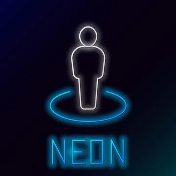 Glowing neon line Map marker with a silhouette of a person icon isolated on.. Stock Illustration