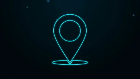 Glowing neon line Map pin icon isolated on black background. Navigation, pointer Stock Footage 139434306
