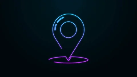 Glowing neon line Map pin icon isolated on black background. Navigation, pointer Video stock 140060976