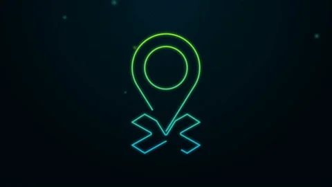Glowing neon line Map pin icon isolated on black background. Navigation, pointer 스톡 동영상 140295010
